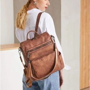 NEW Leather Backpack, Tassel Brown